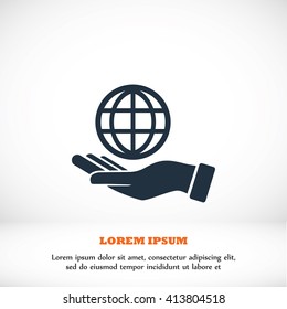 hand hold globe - vector icon