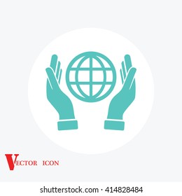 hand hold globe - vector icon
