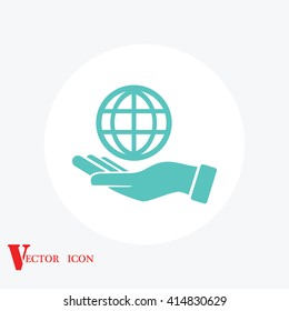 hand hold globe - vector icon