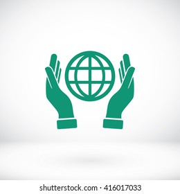 hand hold globe - vector icon