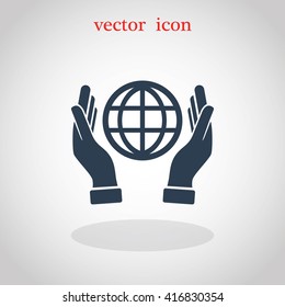 hand hold globe - vector icon