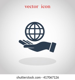 hand hold globe - vector icon