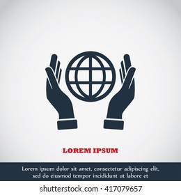 hand hold globe - vector icon