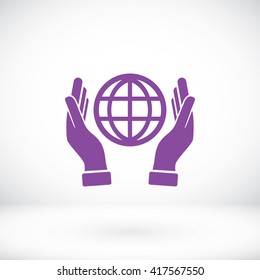 hand hold globe - vector icon