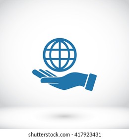 hand hold globe - vector icon