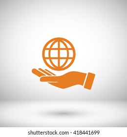 hand hold globe - vector icon