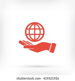 hand hold globe - vector icon