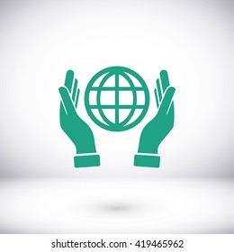 hand hold globe - vector icon