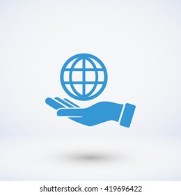 hand hold globe - vector icon