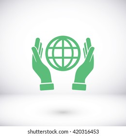 hand hold globe - vector icon