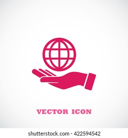 hand hold globe - vector icon