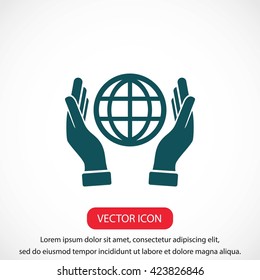 hand hold globe - vector icon