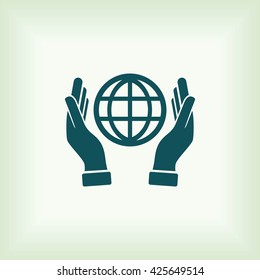 hand hold globe - vector icon