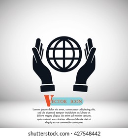 hand hold globe - vector icon