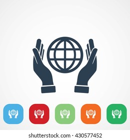hand hold globe - vector icon