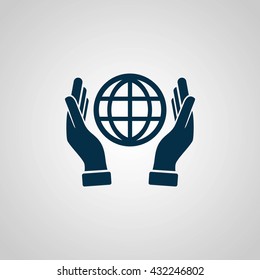 hand hold globe - vector icon