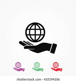 hand hold globe - vector icon