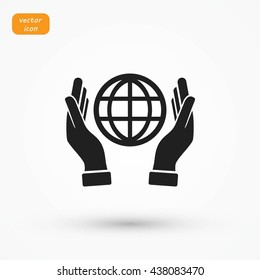 hand hold globe - vector icon