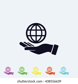 hand hold globe - vector icon