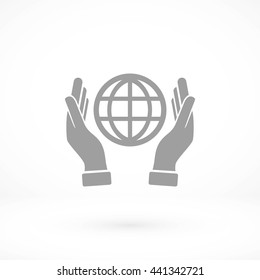 hand hold globe - vector icon