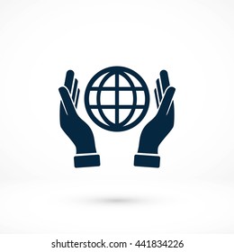 hand hold globe - vector icon
