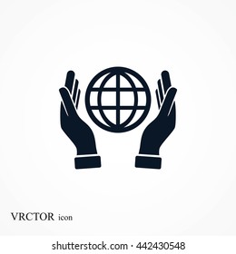 hand hold globe - vector icon