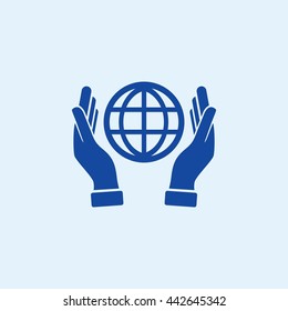 hand hold globe - vector icon