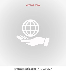hand hold globe - vector icon