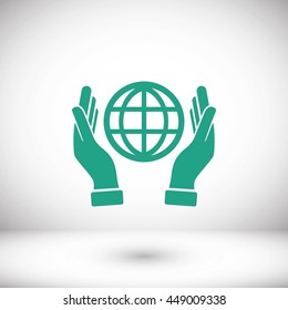 hand hold globe - vector icon