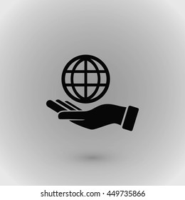 hand hold globe - vector icon