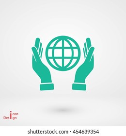 hand hold globe - vector icon