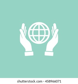 hand hold globe - vector icon