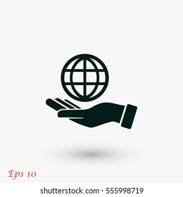 Hand Hold Globe - Vector Icon, Flat Design Best Vector Icon