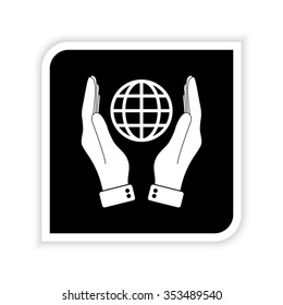 hand hold globe -  white vector icon