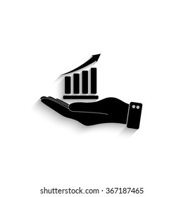 hand hold graph - black vector  icon with shadow