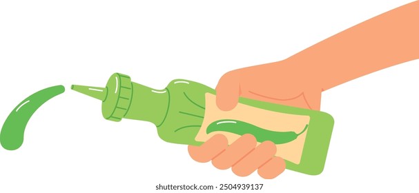 Hand hold green spicy sauce color icon
