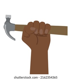 Hand hold hammer concept Labour Day Poster vector