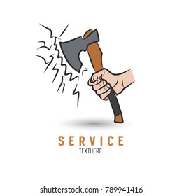 Hand hold hammer on white background. Hand-drawn vector illustration.