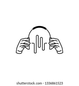 hand hold headphones with music beats logo vector icon illustration
