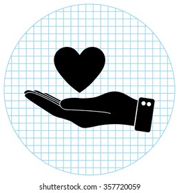 hand hold heart -  black vector icon
