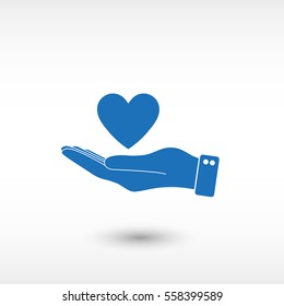 hand hold heart -  blue vector icon