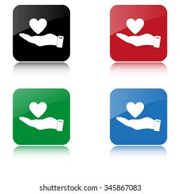 hand hold heart  - color vector icon  with shadow
