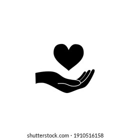 Hand hold a heart, healthcare concept black icon isolated on white background