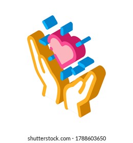 Vector de icono del corazón de retención manual. Señal isométrica del corazón de retención manual. ilustración de símbolo aislado de color