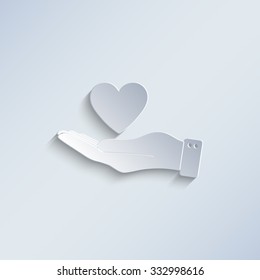 Hand Hold Heart - Paper Vector Icon