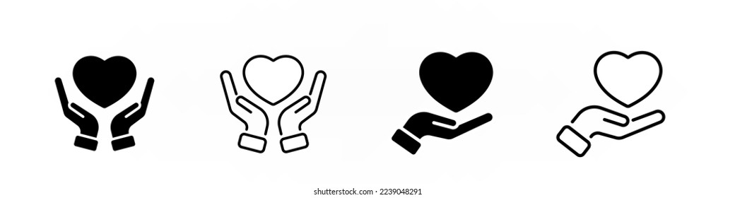 Hand hold heart simple line illustration, conceptual icon