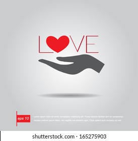 hand hold heart and text love vector icon