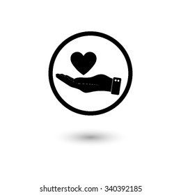 hand hold heart - vector icon with shadow