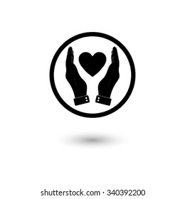 hand hold heart - vector icon with shadow