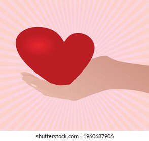 Hand hold heart. vector illustration